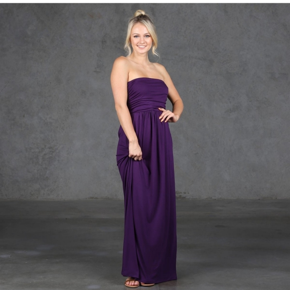 Purple strapless maxi dress